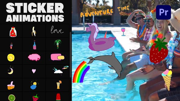 【PR模板】30个快乐夏天手绘卡通图形贴纸动画 Happy Summer Stickers