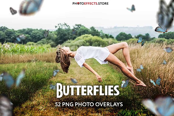 【图片素材】52张高分辨率漂亮蝴蝶照片叠加PNG素材+PS动作 52+ Butterflies Photo Overlays