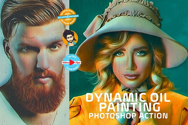【PS动作】照片转动态细腻油画插画效果PS动作 Dynamic Oil Painting Effect