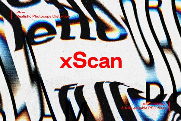 【PSD模板】5个模拟文件扫描影印失真故障特效PS模板 Studio 2am – xScan：Photocopy Distortion Effect