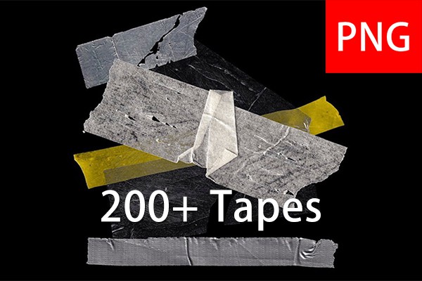 【PNG素材】200+使用中的透明胶带美纹纸电工胶带等PNG图片素材 200 Tapes Pack