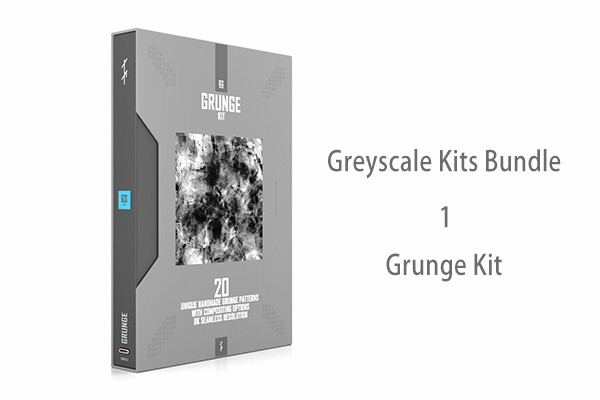 【材质贴图】20种物体表面脏污划痕锈迹瑕疵做旧纹理图案材质贴图 tfmstyle Greyscale Kits Bundle – Grunge Kit