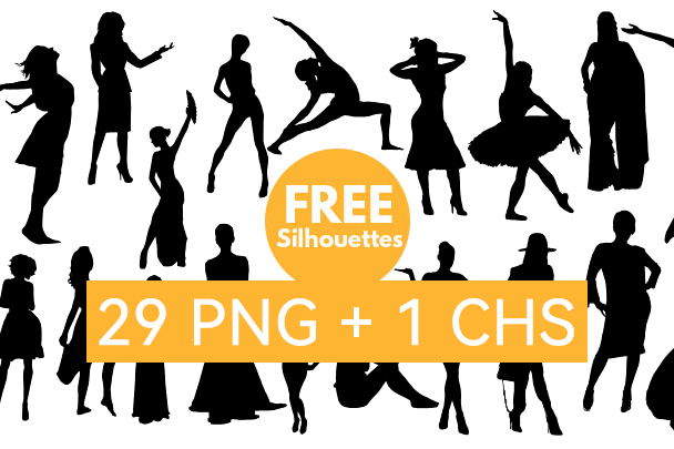 【图片素材】30个时尚女性优雅舞蹈姿势动作剪影PNG素材+矢量形状 29 Woman Silhouette Vector PS Shapes