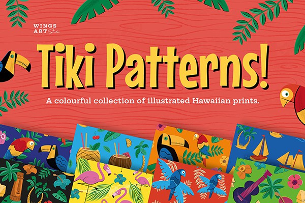 【矢量素材】8种夏威夷风格版画插画彩色印花无缝矢量图案设计素材 Tiki and Hawaiian Patterns