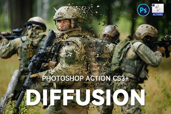 【PS动作】照片人物碎片化飞散消融效果PS动作 Diffusion Photoshop Action