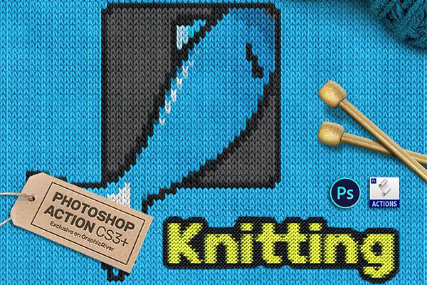 【PS动作】照片生成钩针编织毛织物效果PS动作 Knitting CS3+ Photoshop Action