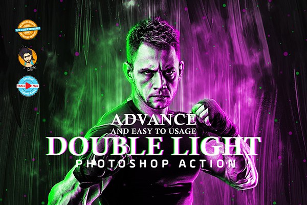 【PS动作】照片添加炫酷科幻双色灯光展示特效PS动作 Double Light Photoshop Action