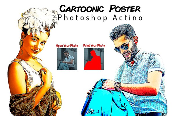 【PS动作】照片生成卡通艺术画海报效果PS特效动作 Cartoonic Poster Action
