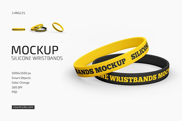 【PS样机】3款硅胶手环运动腕带PS模型样机 Silicone Wristbands Mockup Set