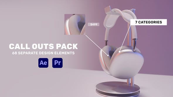 【AE/PR模板】68个细节展示呼出线条文字标题注释特写放大介绍动画 Design Call Outs Pack