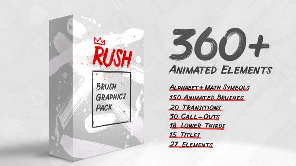 【AE模板】360种笔刷画笔涂鸦字幕条标题动画 Rush – Brush Graphics Pack