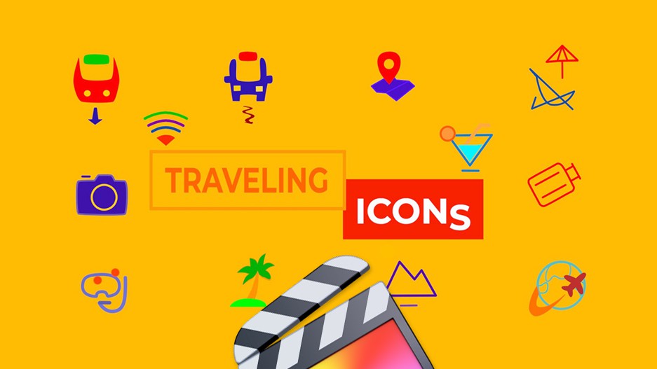 【FCPX插件】12个假期VLOG旅行图标动画 Traveling Icons
