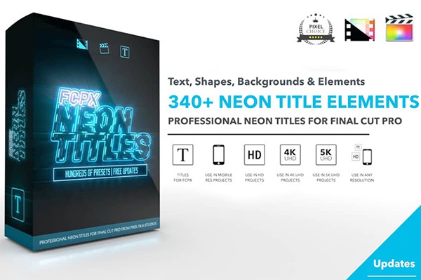 【FCPX插件】341组霓虹灯发光赛博朋克效果文字标题背景动画预设 Pixel Film Studios – Neon Titles