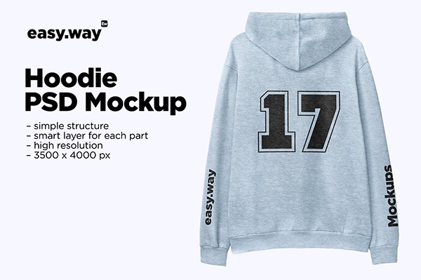 【PS样机】后视图 – Heather 连帽衫秋冬卫衣智能贴图模型PS样机 Heather Hoodie Back View PSD Mockup
