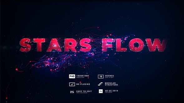 【AE模板】漂亮唯美五角星粒子线条文字大标题展示介绍开场片头动画 Stars Flow Event Titles