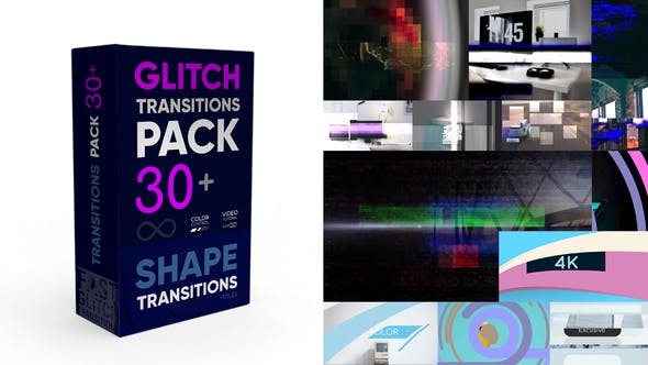 【达芬奇模板】30种故障干扰毛刺马赛克像素损坏转场效果 Glitch Transitions Pack 4K