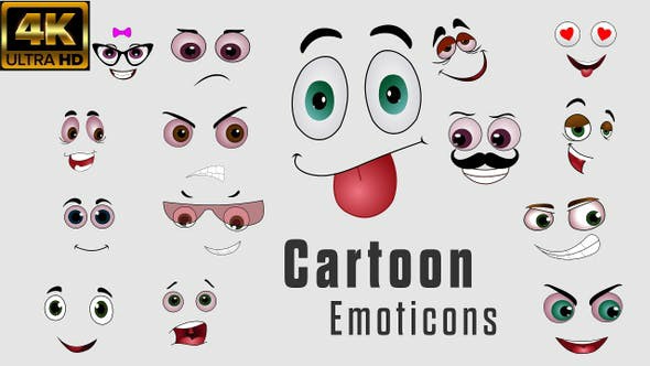 【4K视频素材】29个可爱卡通综艺贴图面部表情动画循环素材 Cartoon Emoticons 含透明通道