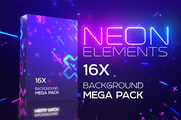 【4K视频素材】16组霓虹发光图形背景循环动画 Neon Elements Background Pack