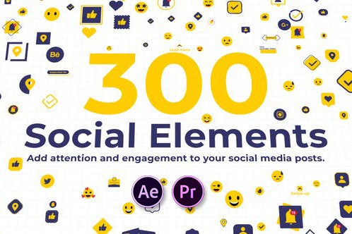 【AE/PR模板】300种视频网络媒体社交图形元素动画 300 Social Elements