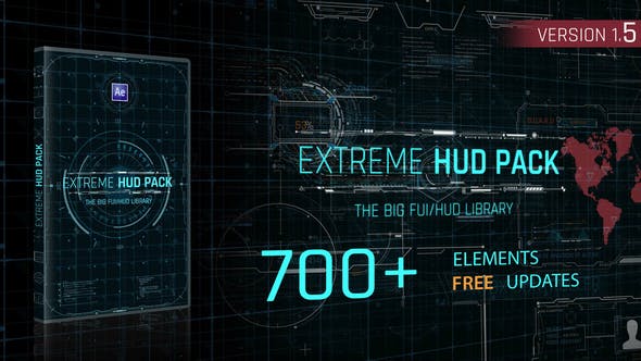 【AE模板】700个未来科技感HUD动态图形UI界面元素动画包 Extreme HUD Pack v1.5
