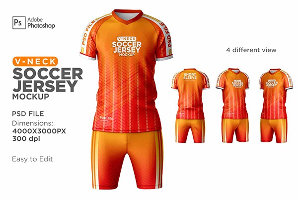 【PS样机】男士球衣运动服套装模型PSD样机 Men Soccer Jersey kit Mockup