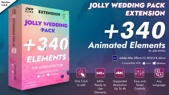 【AE脚本】340个浪漫爱情婚礼小清新标题图形元素动画 Jolly Wedding Pack