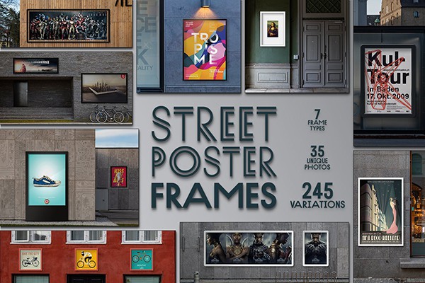 【PS样机】35款城市街道灯箱海报广告牌框架设计展示样机 Street Poster Frames – 35 Mockups