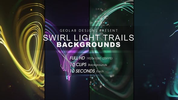 【视频素材】10组抽象漂亮彩色粒子线条背景叠加动画 Swirl Light Trails Backgrounds