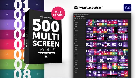 【AE脚本】500个多画面网格组合动态视频分屏展示特效 Multi Screen Layouts Pack