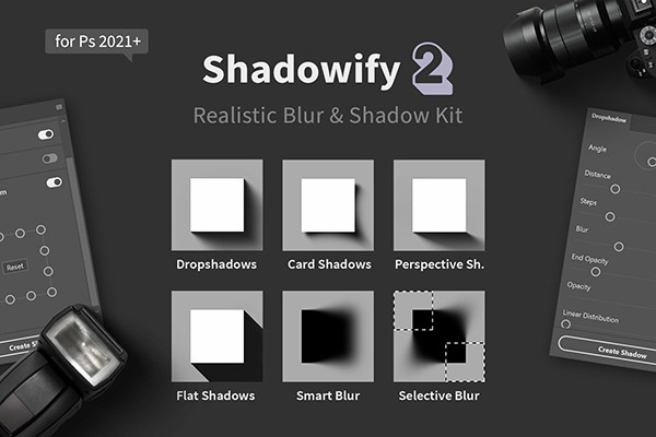 【PS插件】真实模拟阴影投影效果PS扩展插件 Shadowify 2 – Blur & Shadow Plugin Win/Mac汉化版