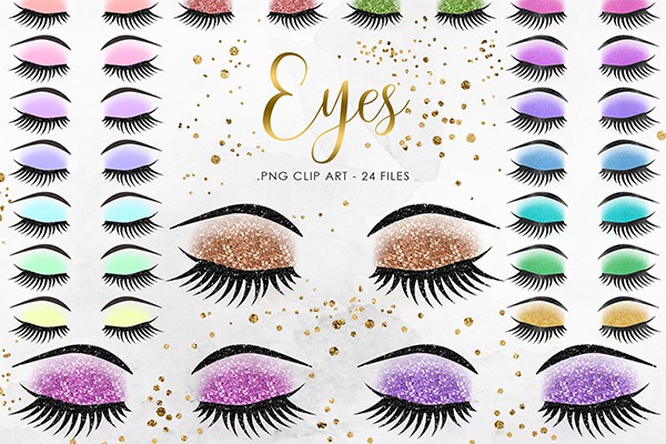 【PNG素材】26张高品质彩色睫毛闪光魅力眼睫毛剪贴PNG图片素材 Eyes Clipart, Glitter Eyelashes Clip Art