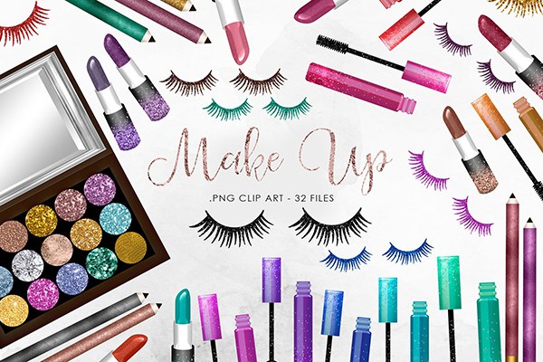 【PNG素材】32张高品质化妆品口红粉饼睫毛眼线剪贴画PNG图片素材 Makeup Clipart, Cosmetic Art Clip