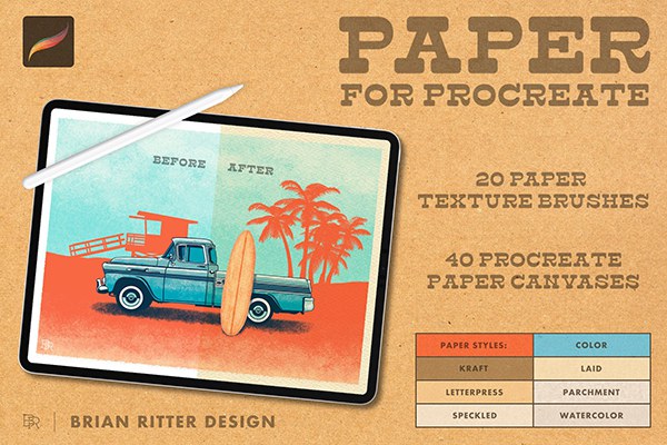 【图片素材】40张牛皮纸斑点平纹水彩纸羊皮纸Procreate画布背景图片+Procreate画笔 Paper for Procreate