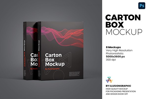 【PS样机】8视图产品设计交付效果概念图包装效果盒子样机 Carton Box Mockup – 8 Views