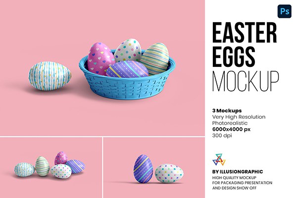 【PS样机】3视图复活节彩蛋设计图PS样机 Easter Eggs Mockup – 3 Views