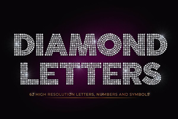 【图片素材】62个闪光钻石组合排列字母数字符号创意设计PNG图片素材 Diamond Letters