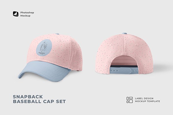 【PS样机】3视图弹力棒球帽鸭舌帽遮阳帽产品模型PS样机 Snapback Baseball Cap Set Mockup
