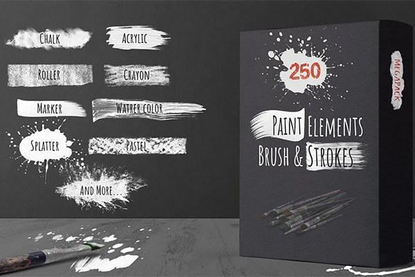 【4K视频素材】250个笔刷绘画油漆涂鸦蒙版遮罩动画视频素材 250 Paint Matte Elements, Brush & Strokes Pack