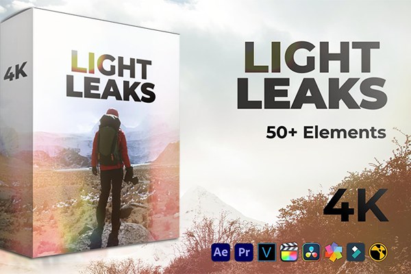 【4K视频素材】61个镜头漏光耀眼炫光闪烁叠加动画合成素材 AEJuice – Light Leaks