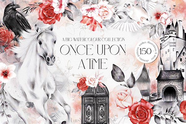 【图片素材】150种各类童话水彩手绘动物花卉插画艺术图案PNG图片素材合集 Whimsical Fairy Tale Collection