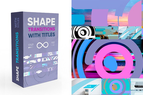 【FCPX插件】干净创意彩色图形配文字标题过渡转场动画 Shape Transitions With Titles