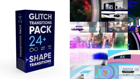 【PR模板】24种故障干扰毛刺马赛克像素损坏转场效果 Glitch Transitions Pack 4K