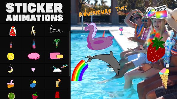 【FCPX插件】30个快乐夏日可爱卡通手绘彩色图形贴纸动画 Happy Summer Stickers
