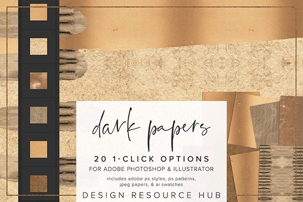 【PS样式】20种深色牛皮纸张纹理图案文本样式AI色板设计素材 Dark Paper PS Style Pack
