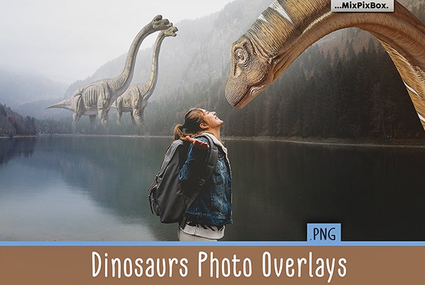 【PNG素材】34张侏罗纪时代恐龙巨兽创意设计合成PNG素材 Dinosaurs Photo Overlays Pack