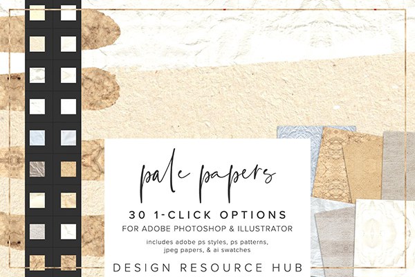 【PS样式】30种复古苍白纸张纹理图案文本样式AI色板设计素材 Pale Papers Photoshop Styles