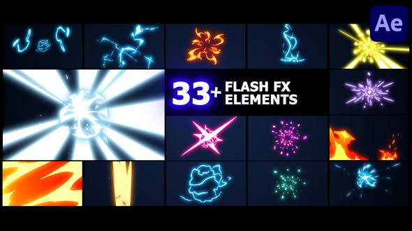 【AE/PR模板】33组动漫卡通二维能量火焰电流爆炸MG动画 Flash FX Elements Pack