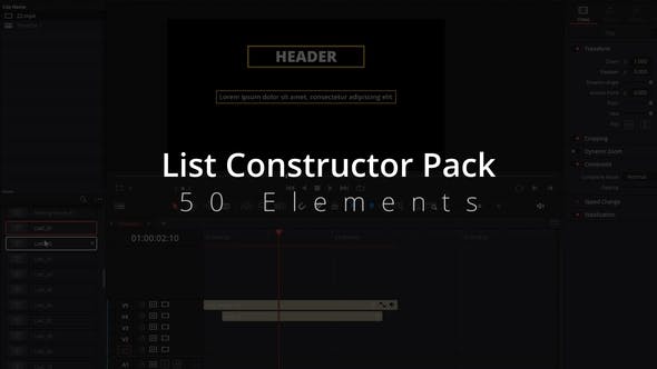 【达芬奇模板】50组时尚文字标题列表动画 List Constructor Pack