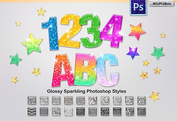 【PS样式】44个闪亮发光和渐变光泽PS图层样式笔刷设计素材 Sparkling Glossy Layer Styles for PS