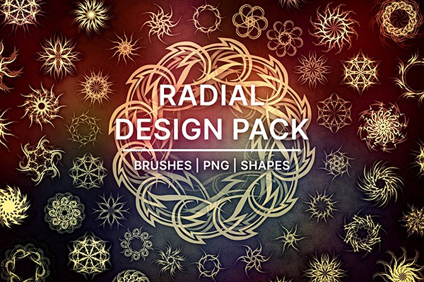 【PS笔刷】100+径向螺旋放射抽象纹理图案PS笔刷图片设计素材 Radial Designs Pack